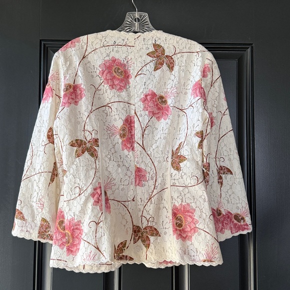 Oscar by Oscar de la Renta Cream/Pink Floral Lace Jacket Size 8 - Picture 6 of 12